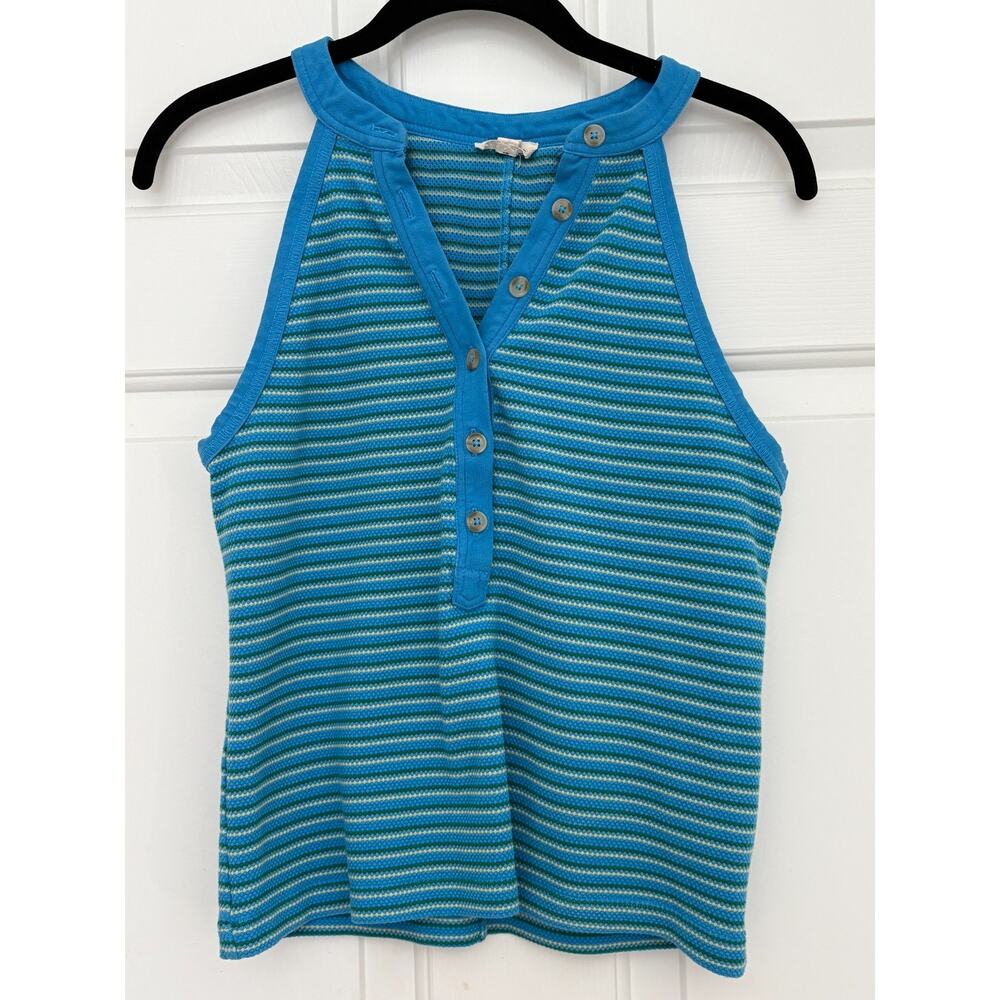 Anthropologie Pilcro Henley Halter Tank Top Blue Green Striped Small 4-8 - Picture 3 of 5